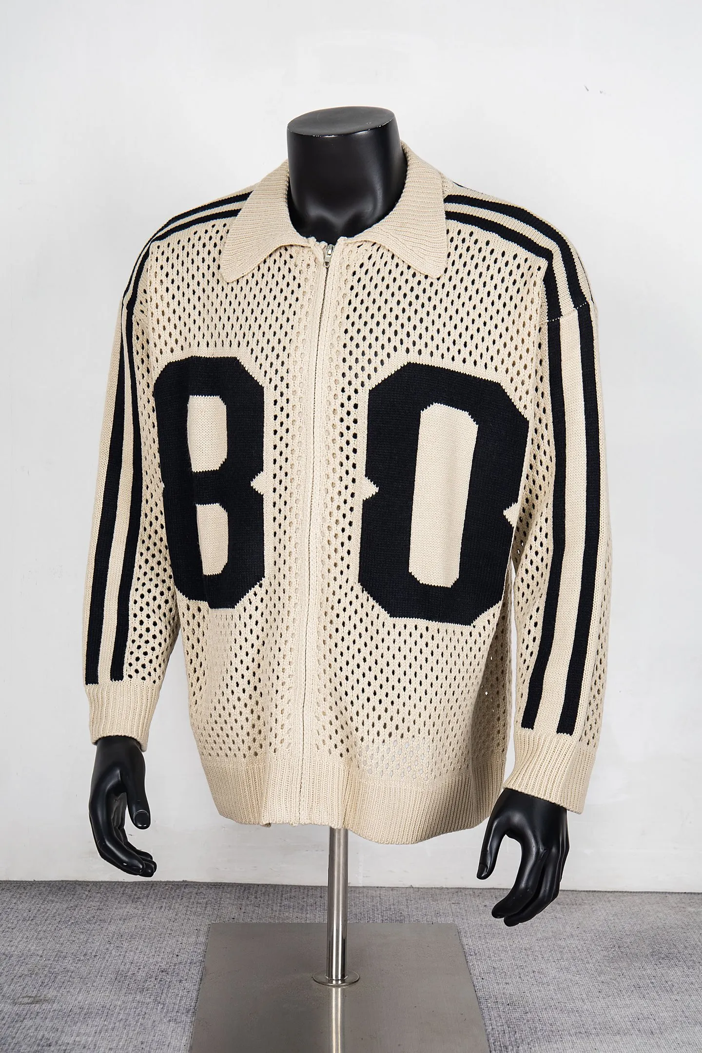 Model No. S02# saint knitted sweater hollow letter printed zipper jacket Color: black apricot Size: SMLXL P210